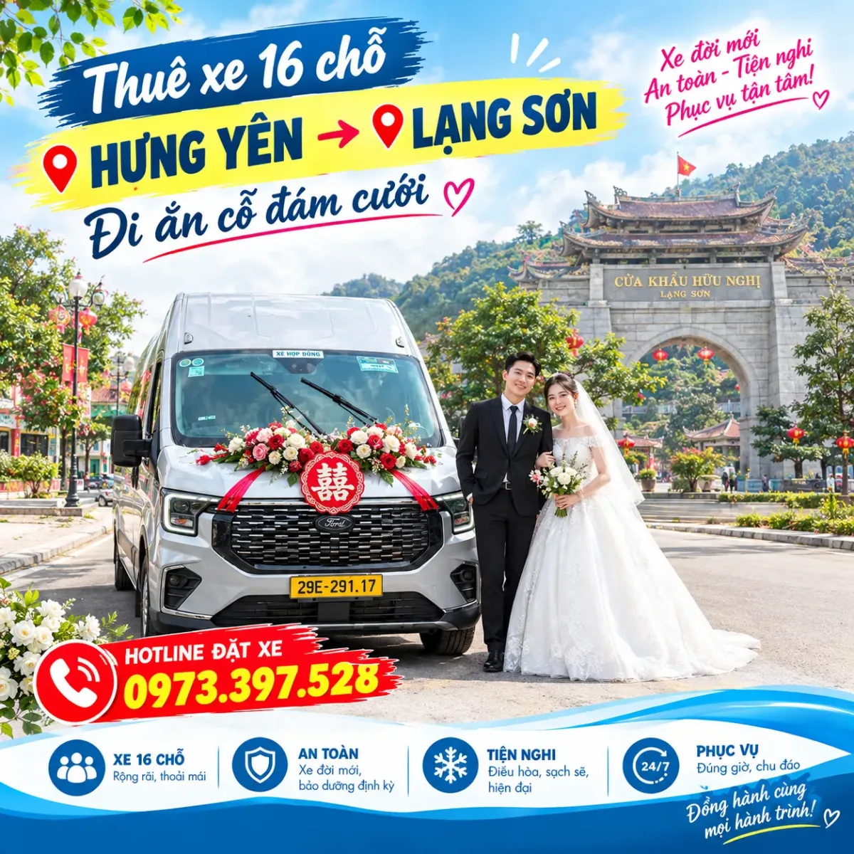 Thuê xe 16 chỗ Hưng Yên đi ăn cỗ đám cưới tại Lạng Sơn