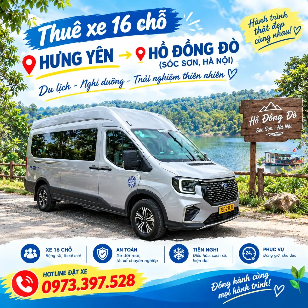 Thuê xe 16 chỗ Hưng Yên đi Hồ Đồng Đò Sóc Sơn, Hà Nội