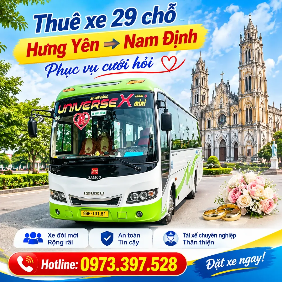 Thuê xe 29 chỗ Hưng Yên đi Nam Định phục vụ cưới hỏi