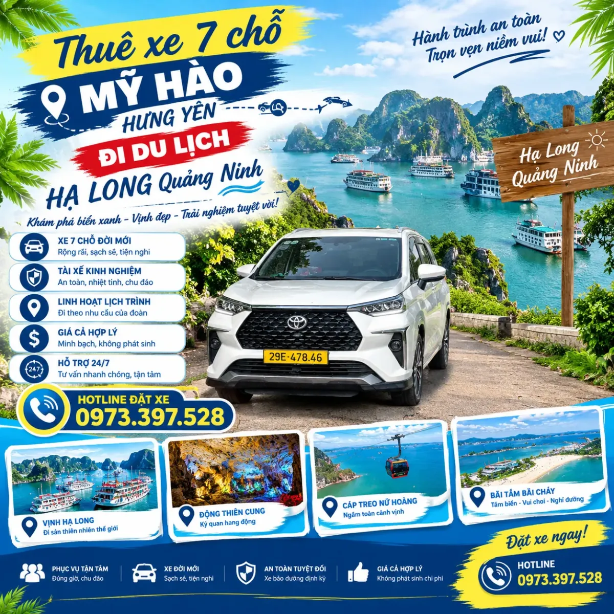 Thuê xe 7 chỗ Mỹ Hào Hưng Yên đi du lịch Hạ Long Quảng Ninh
