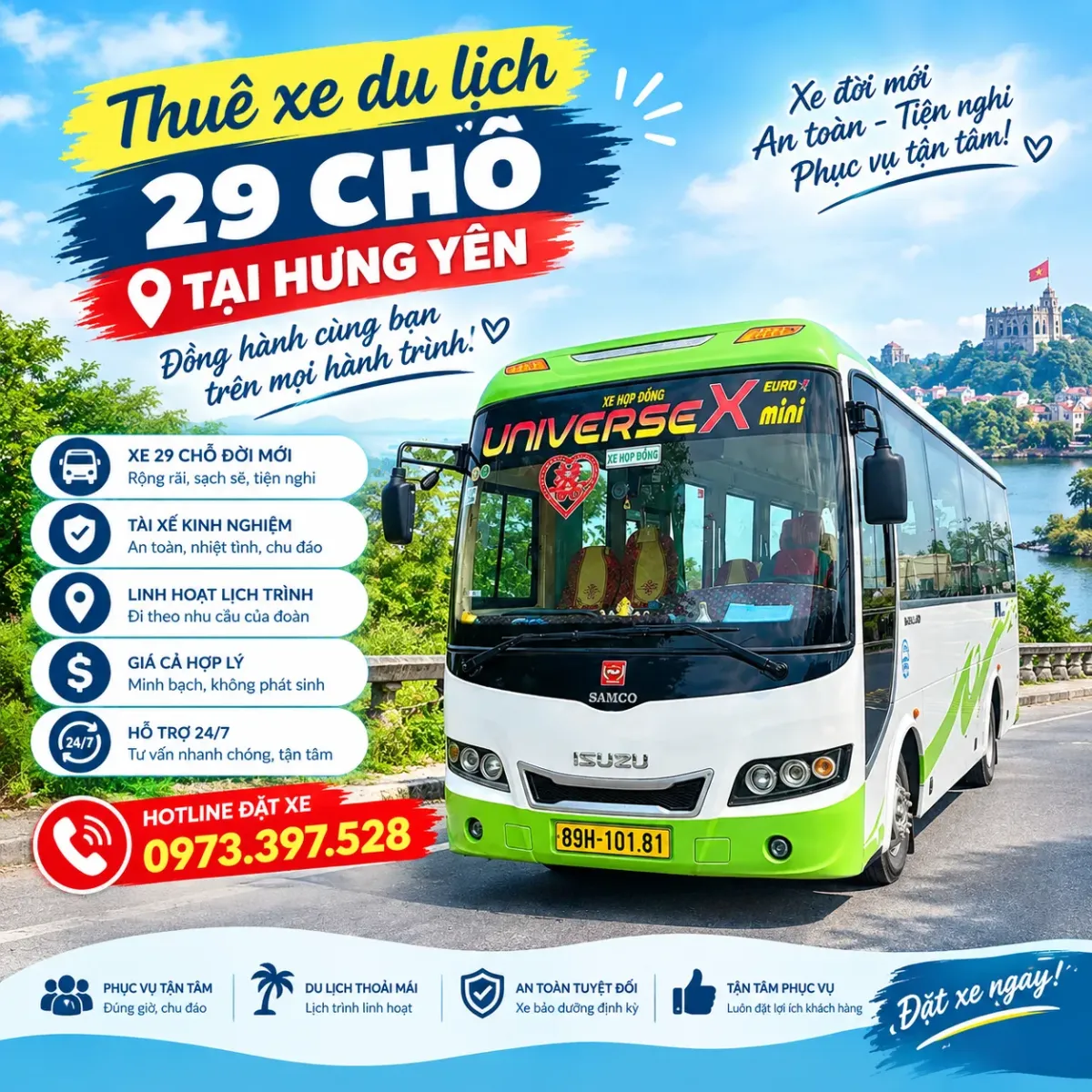 Thuê xe du lịch 29 chỗ tại Hưng Yên